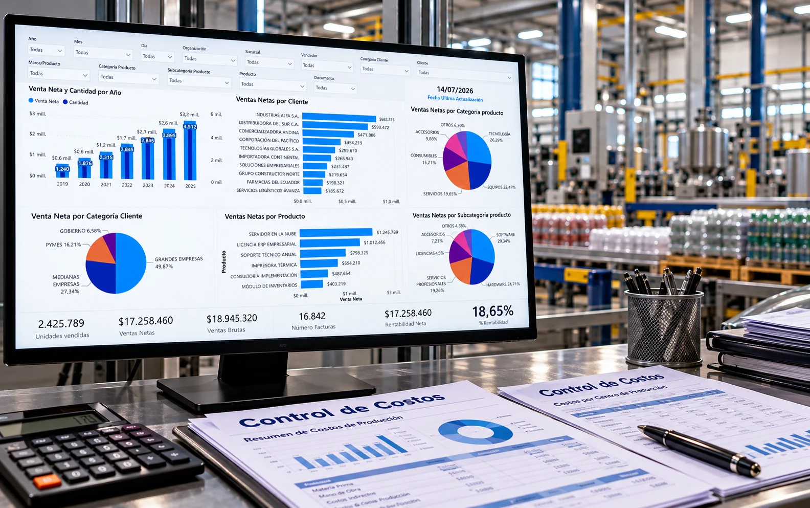 ERP para manufactura que integra producción, inventarios, costos y gestión empresarial
