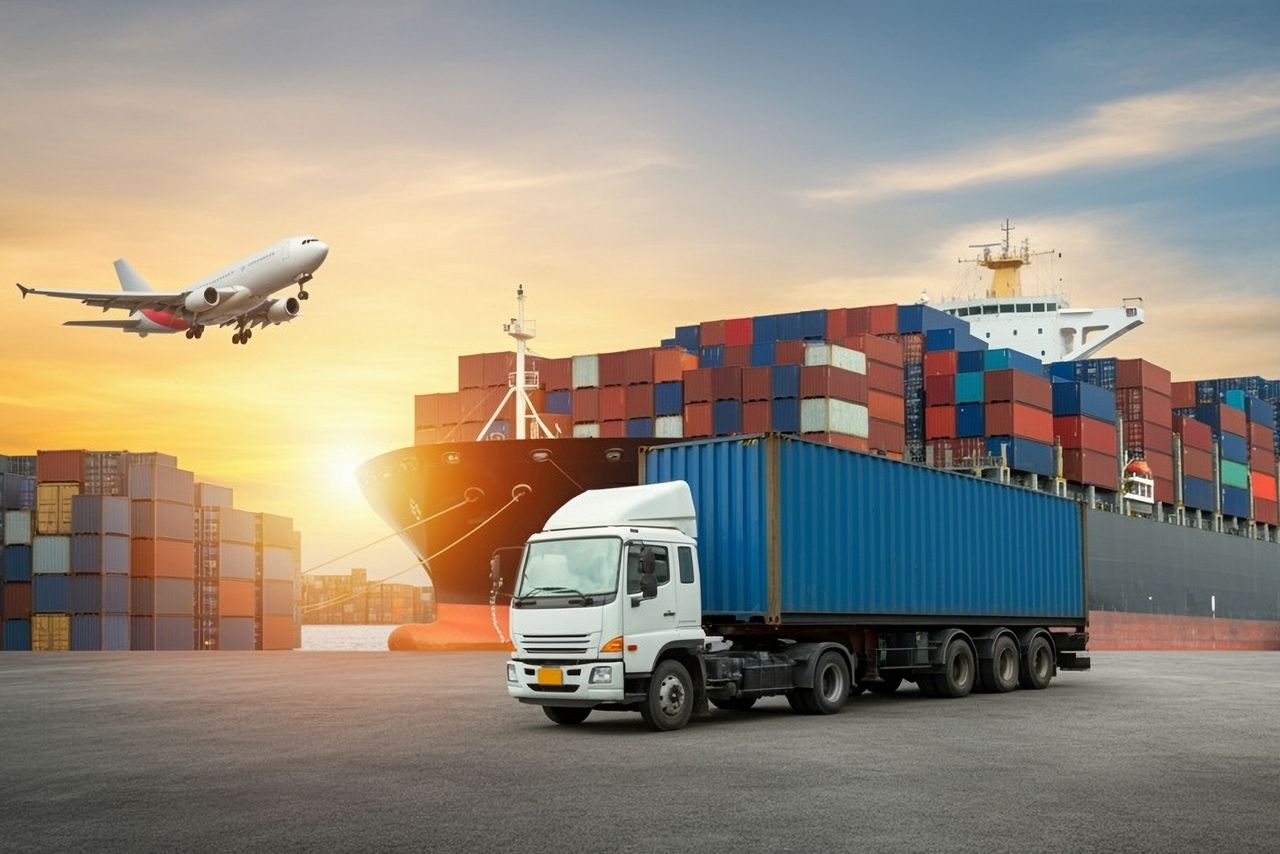 Gestión de cadena de suministro global Buque de carga transportando contenedores en un puerto marítimo.