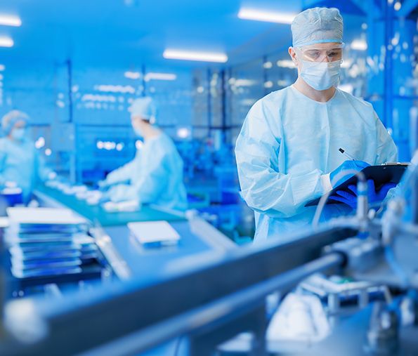 Especialista en laboratorio supervisando producción