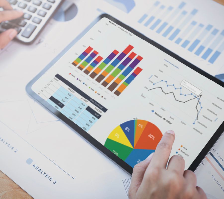 Computer screen showing stock analytics and metrics